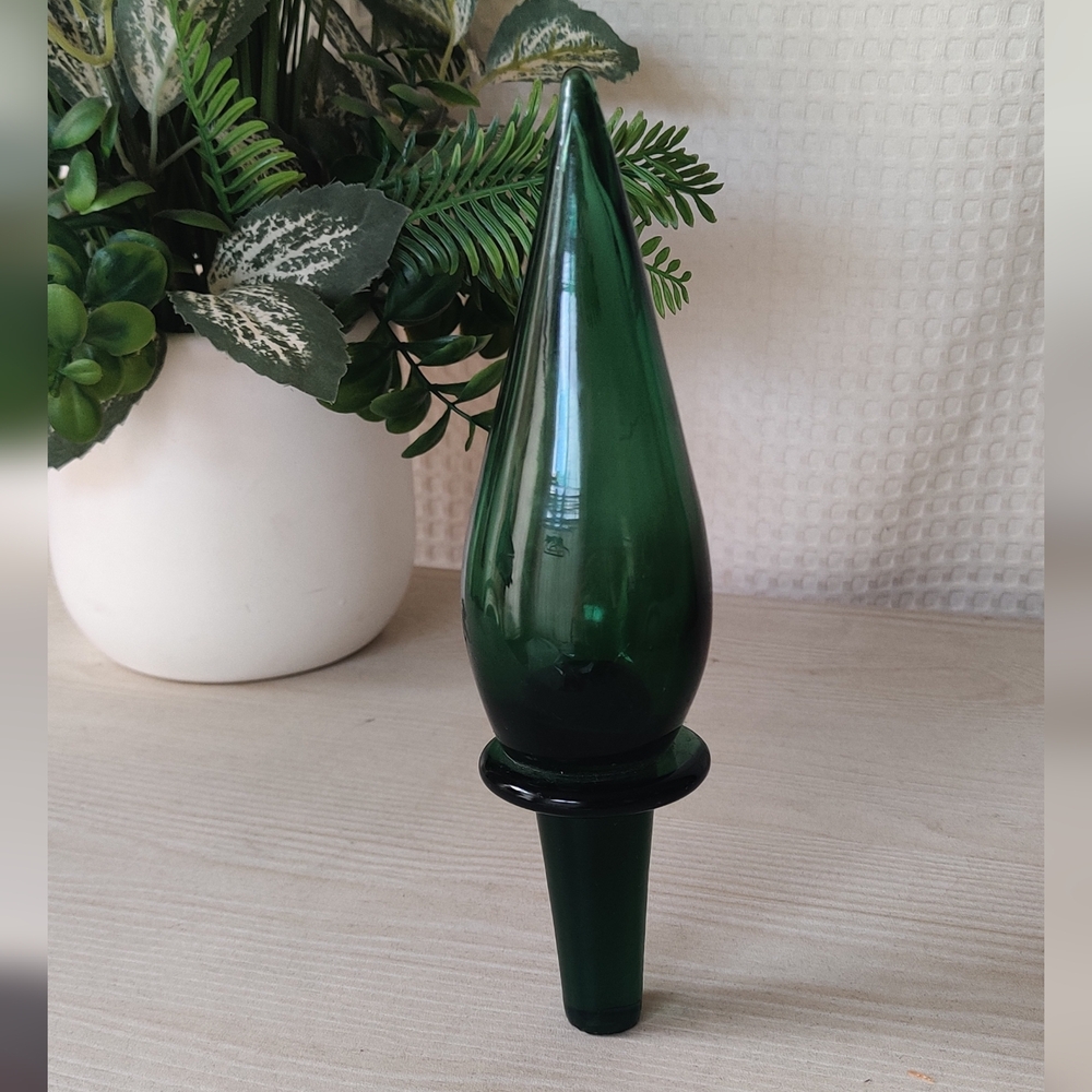 Vintage, Mid Century 1960's Green Hand Blown Glass Flame Stopper for Decanter - Picture 3 of 5